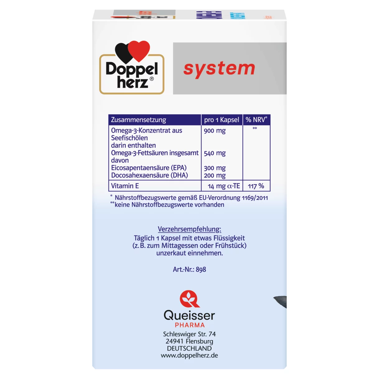 Abbildung der Produktverpackung Doppelherz system OMEGA-3 KONZENTRAT Seitenansicht links
